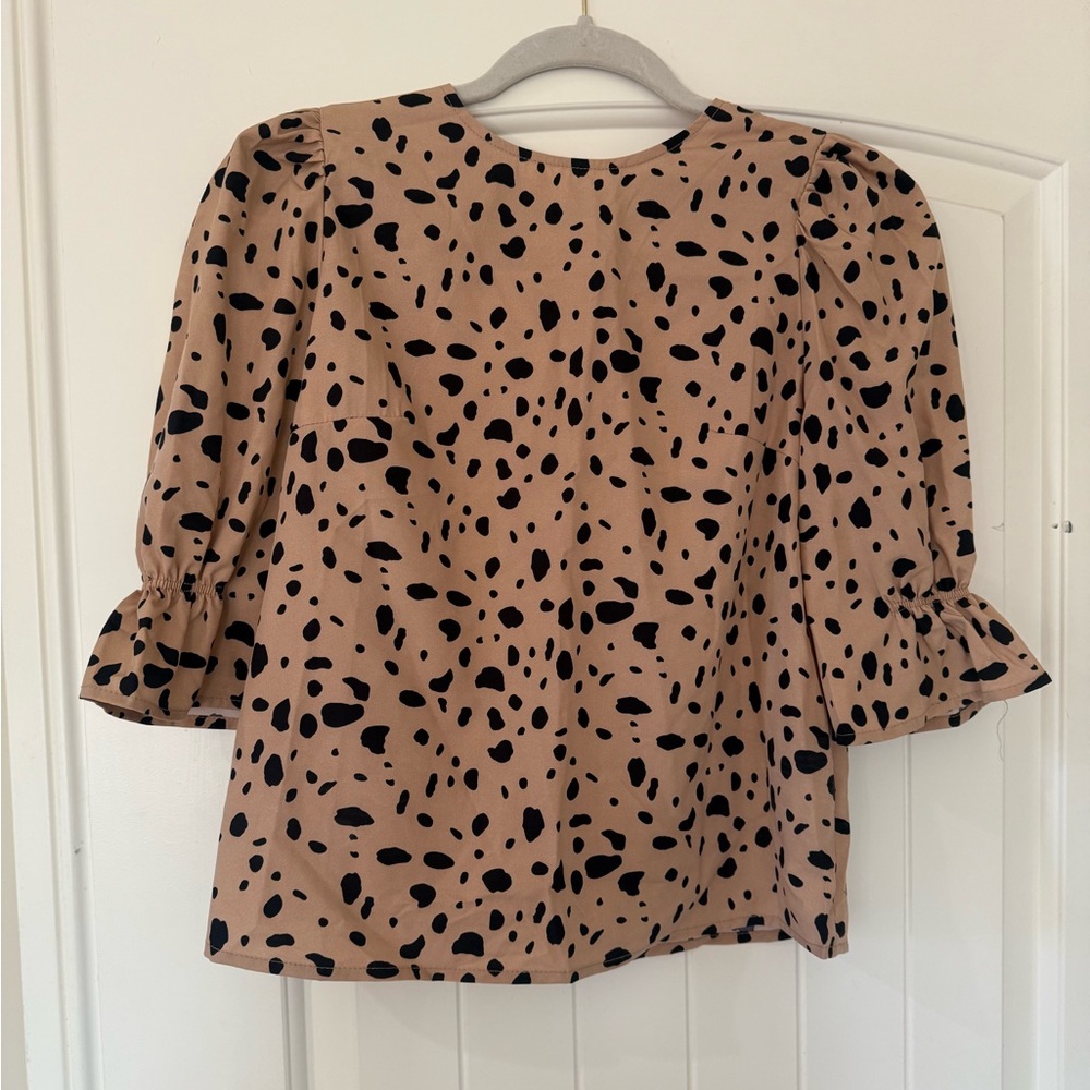 SHEIN Tan Blouse with Black Pattern